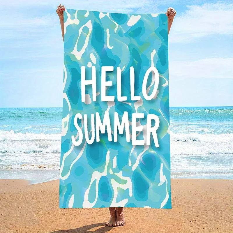 Beach Towel Hello Summer Pattern Sun Protection Windproof Suitable For Swimming Pool Camping Travel Blanket