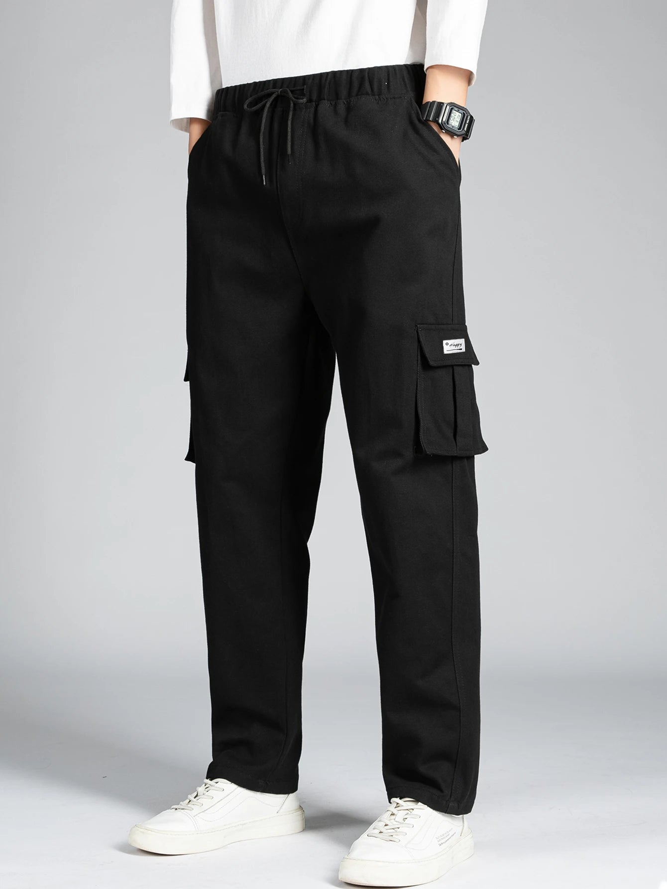 Men's Casual Wide Leg Pants Loose Straight Hip-Hop Streetwear Fashion Cargo Trousers with Pockets