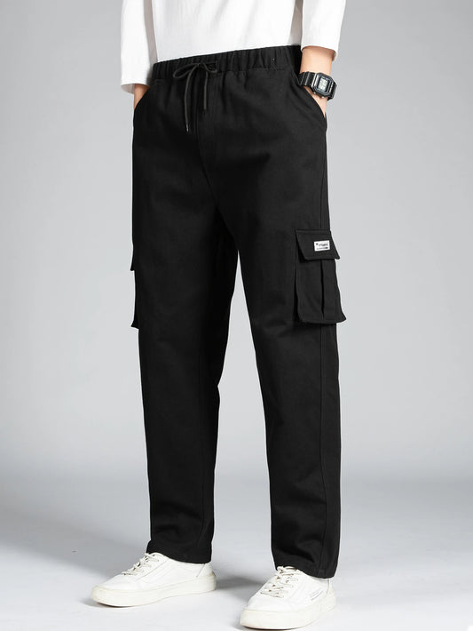 Men's Casual Wide Leg Pants Loose Straight Hip-Hop Streetwear Fashion Cargo Trousers with Pockets