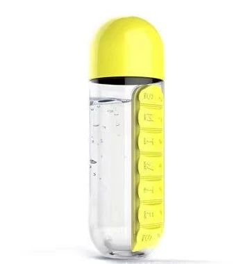 Portable Water Bottle with Built-in Pill Box for Medicines, Vitamins, Perfect for Outdoor, Gym, Fitness, Camping and Traveling