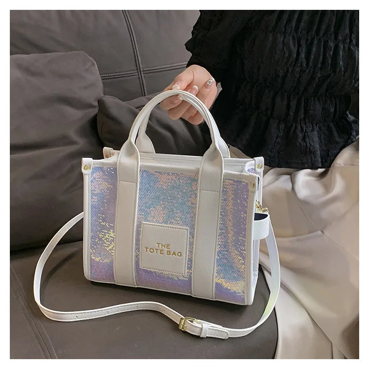 Women's Tote Bag Sequin Shoulder Bag PU Leather Large Capacity Luxury Designer The Tote Bag For Women Crossbody Bags 2024 New