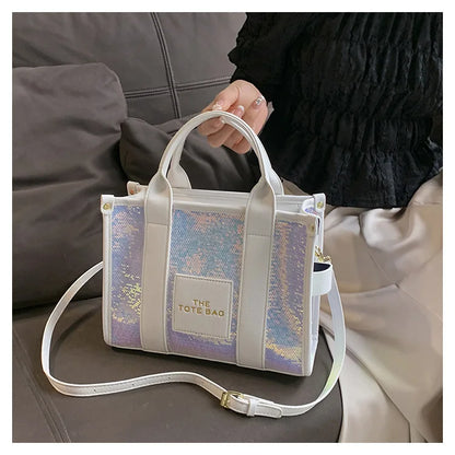 Women's Tote Bag Sequin Shoulder Bag PU Leather Large Capacity Luxury Designer The Tote Bag For Women Crossbody Bags 2024 New