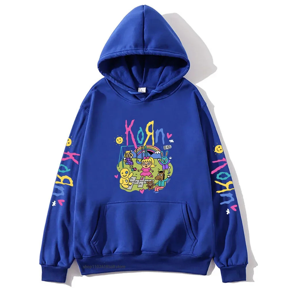 Cartoon Graphic Korn Hoodies Kawaii Music Band Print Sweatshirts Mens Clothes Winter Casual Fleece Streetwear Women Unisex Tops