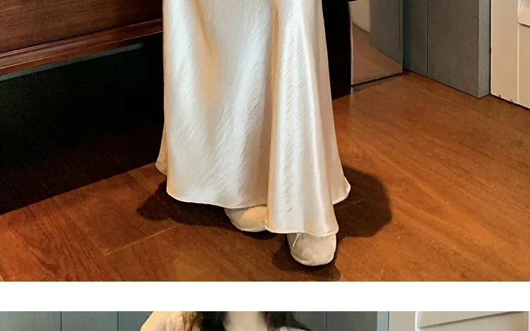 Maternity 2025 New Early Spring Vinegar Satin Covers Strap Slim A-line Long Skirt High Waist Drooping Fish Tail Youth Pregnancy