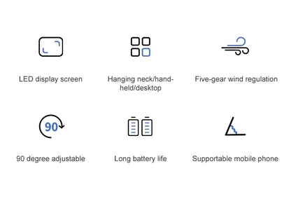 Portable mini fan that can be folded and hung around the neck, 5-speed USB charging fan, supporting phone and display screen,