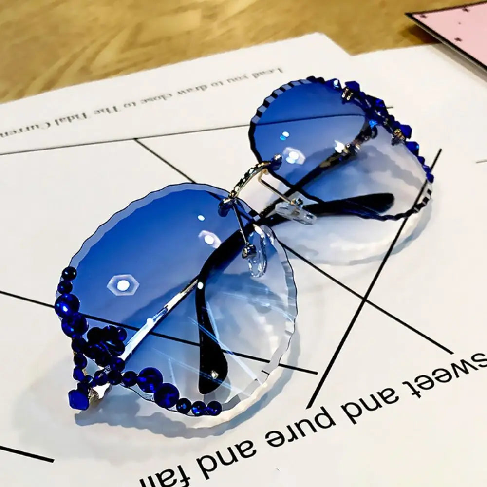 Rhinestone Decoration Retro Sunglasses Sun-Protective Korean Driving Glasses Travel Accessories Frameless Eyewear