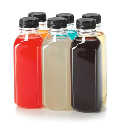 2 Pcs or 6 Reusable Plastic Juice Bottles with Lid - 5 Oz, 8 Oz, 12 Oz, 16 oz - Great for Smoothie, Milk, Etc. - Easy to Clean and Supplement - Leak-Proof for Bpa