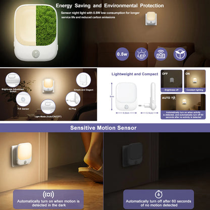 Smart LED Night Light with Sensor, Adjustable Brightness, Suitable for Bedroom, Bathroom, Corridor, Staircase, Kitchen - Plug-in