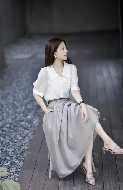 Skirts for Women Silk Clothing Office Satin Long Womens Skirt Maxi Grey with Pocket Formal Trend Korean Style Cheap Summer 2024