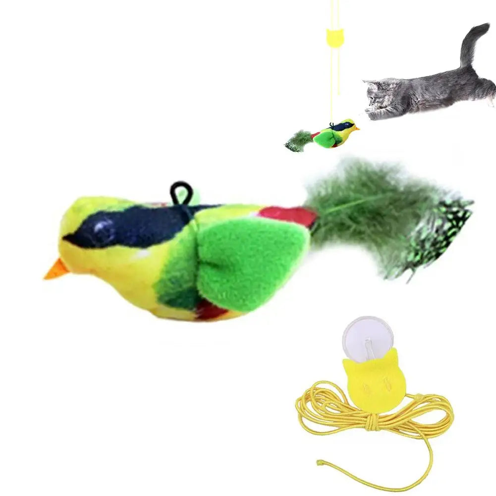 Interactive Cat Toys Hanging Squeaky Simulation Bird Plush Cats Pets Teasing Toys With Feather Catnip Kitten Chirping Bird Toy
