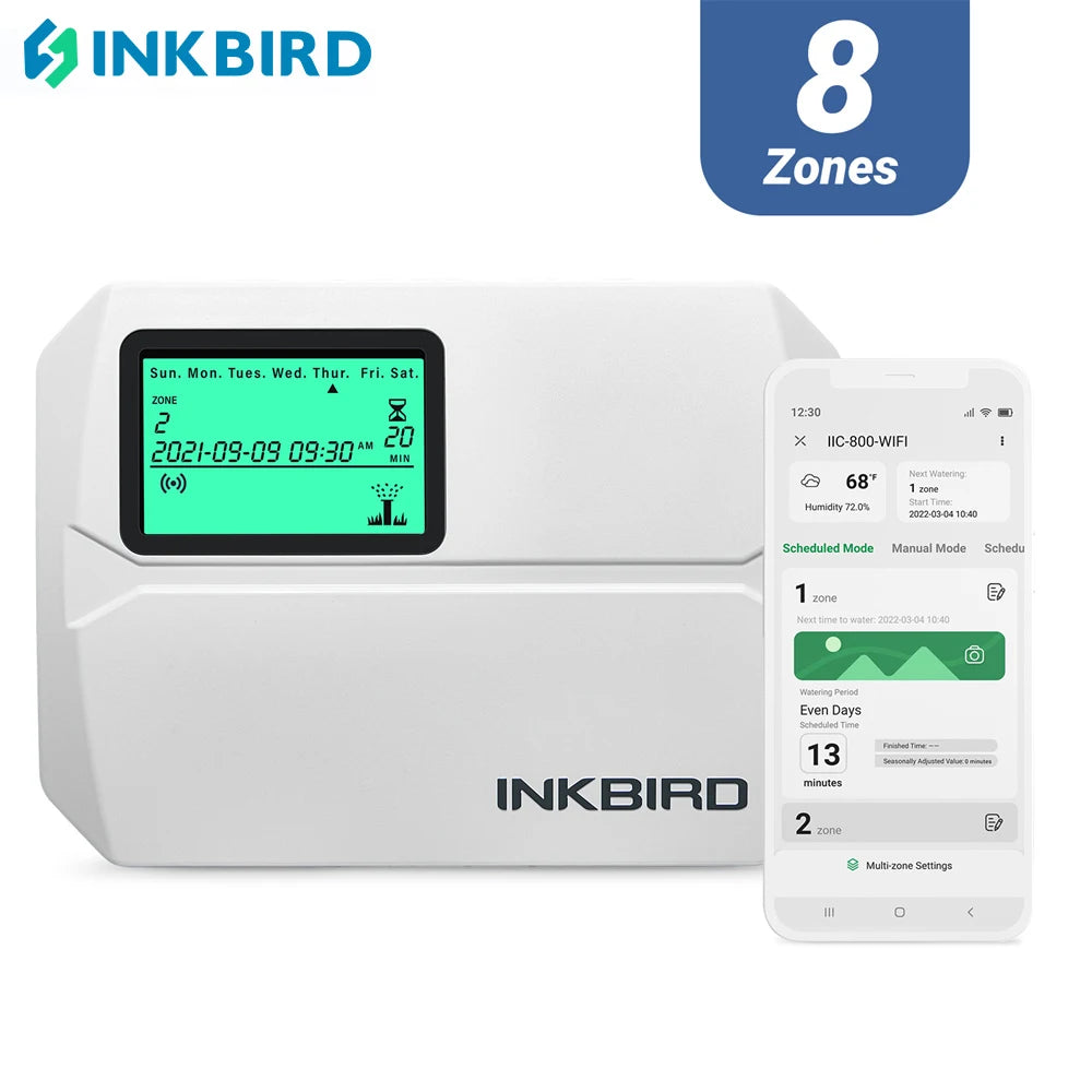 INKBIRD IIC-800-WIFI EU Plug Smart Sprinkler Controller 8 Zones Indoor/Outdoor Irrigation 2.4GHz Wi-Fi Supports Manual Mode