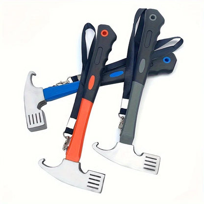 Heavy-duty Multi-purpose Camping Hammer with Tent Post Remover and Safety Grip Belt, Essential Outdoor Camping and Hiking Tools