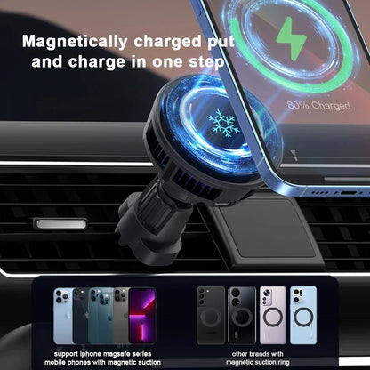 Car Wireless Charger Cooling Magnetic Car Phone Holder Mount Fast Car Charging Stand for Macsafe iPhone 15 14 13 12 Pro Max Mini