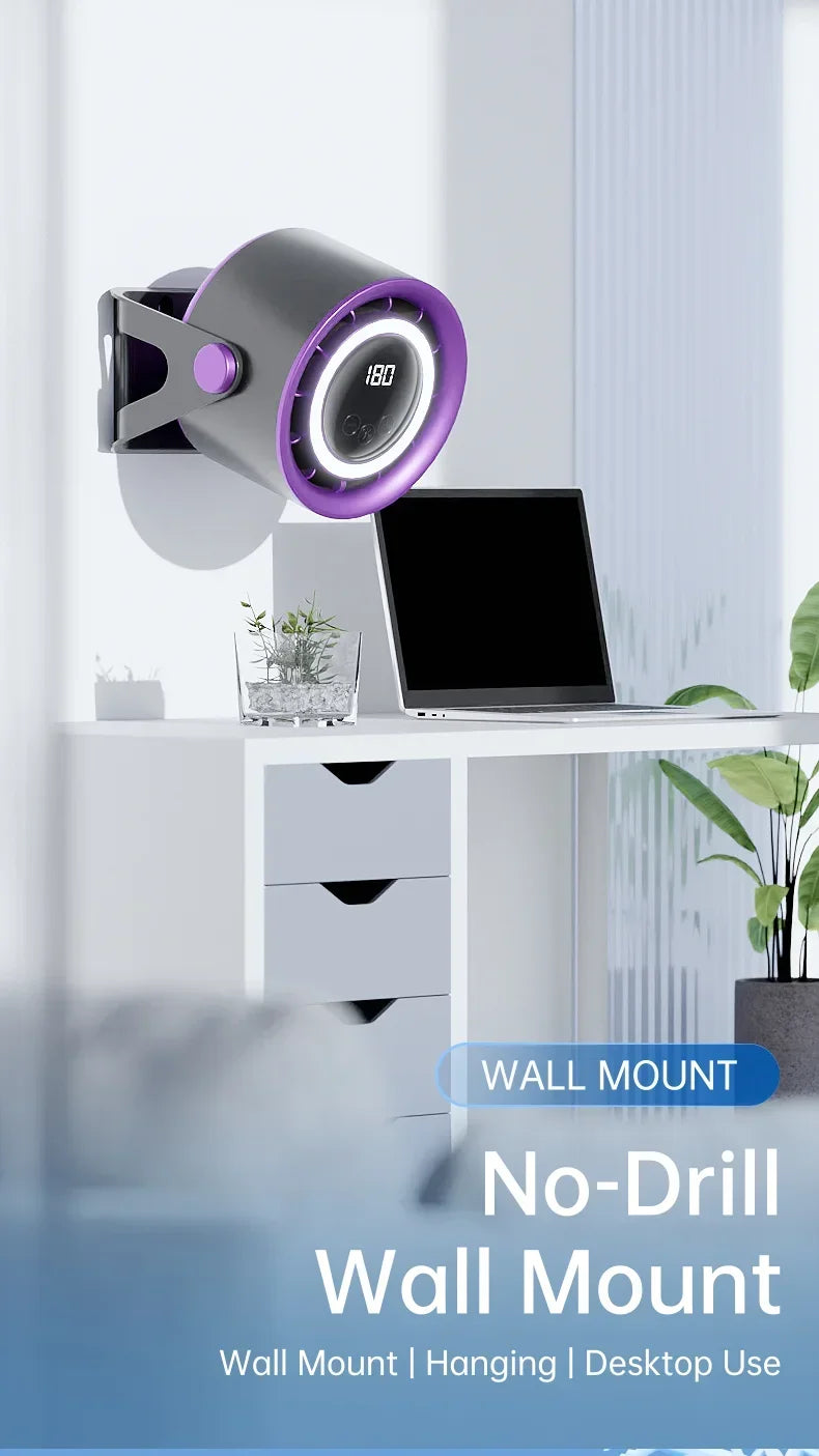 New 2500 mAH Convenient Electric Fan Turbo Silent Electric Fan with Ambient Light Countertop Wall Mount Ceiling Air Cooler