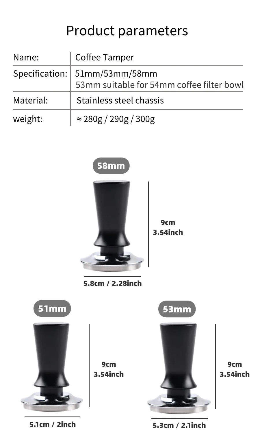 58mm 53mm 54mm 51mm Espresso Tamper Barista Coffee Tamper with Calibrated Spring Loaded Stainless Steel Tampers