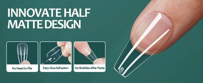 NAILPOP Soft Gel Nail Tips 600PCS Pre-Buff Full Cover Coffin Almond  Oval Shaped Nail Extenison Tips Half Matte Gel X Fake Nails