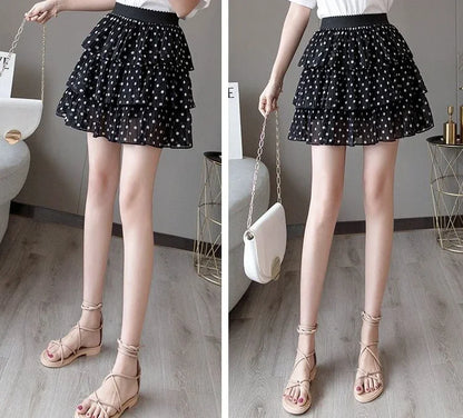 Skirts for Women Pleat Chiffon Womens Skirt Dots Clothing Mini Pleated Ruffle Short White Modest Aesthetic Harajuku A Line Cheap