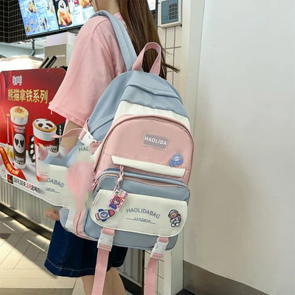 Portable Ins Students School Bags Large Capacity Bear High School Backpacks Multi Pockets Cartoon Teenage Shoulder Bags Girl