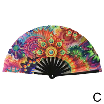 33cm Large Folding Hand Rave Fan Chinease/Japanese Gifts Fan Dance Music Colorful Fan Festival Fan Gradient Reflective Fold