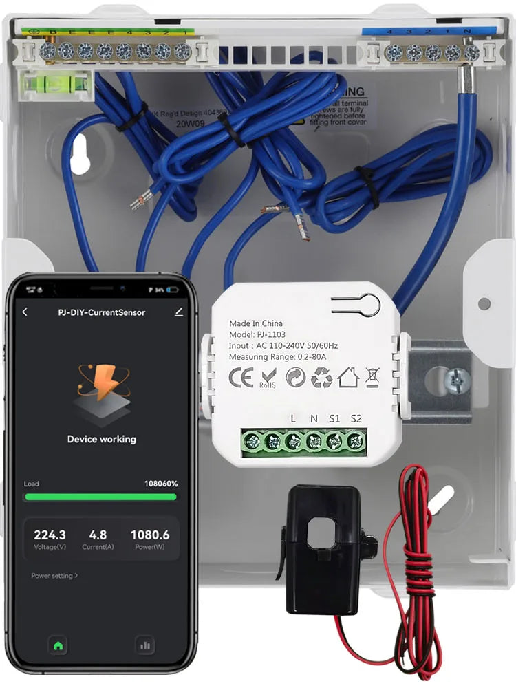 Tuya Smart Life WiFi Digital Energy Meter 80A with CT Clamp Sensor App Real-time Monitor Power Consumption 110V 240V 50/60Hz