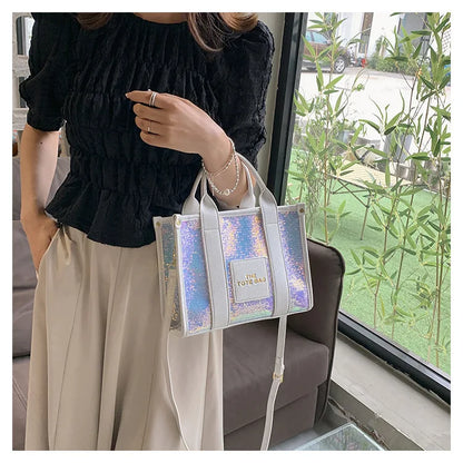 Women's Tote Bag Sequin Shoulder Bag PU Leather Large Capacity Luxury Designer The Tote Bag For Women Crossbody Bags 2024 New