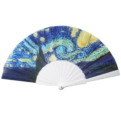 Oil Painting World Famous Painting Folding Fan Plastic Fan Art Craft Gift Home Decoration Ornaments Dance Hand Fan Gifts