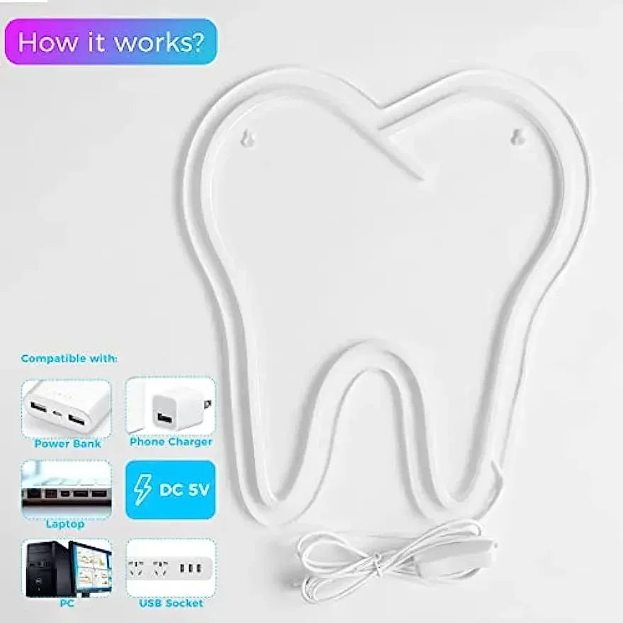 Tooth Neon Sign Teeth Sign LED Neon Light Sign Dental Office Decor Wall Hangings Large Led Neon Lights Dentistry Wall Decoration