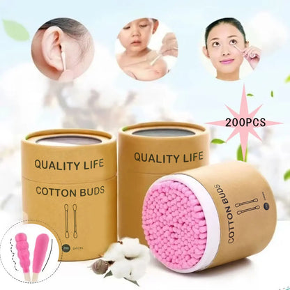 200pcs double layer disposable cotton swabs cosmetic cotton nose plugs ear plugs cleaning cotton swabs cotton spirals