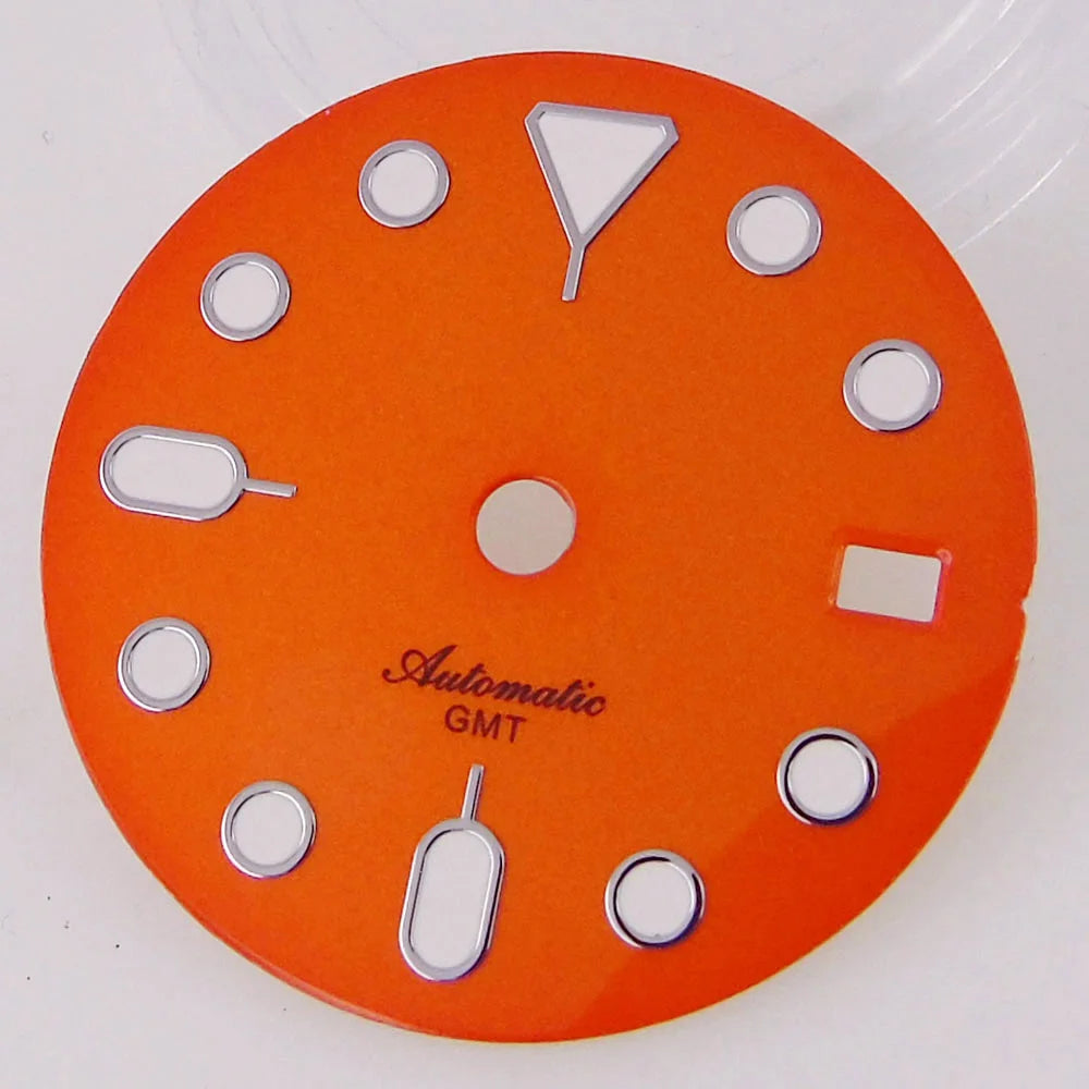 29mm NH34 Watch Dial Face Hand Set for S NH34 GMT Movement Orange Black Dial Plate Green Luminous SKX Mod Parts