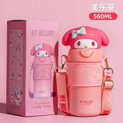 560ml Sanrio Kuromi Stainless Steel 316 Thermos Kawaii Hello Kitty Cinnamoroll Melody Kids Vacuum Flask Water Bottle Tumbler