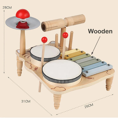 Wooden Music Toys For Babies Children's Multifunctional Music Knocking Table Early Education Kids Drum Set Music Toy Baby Gift