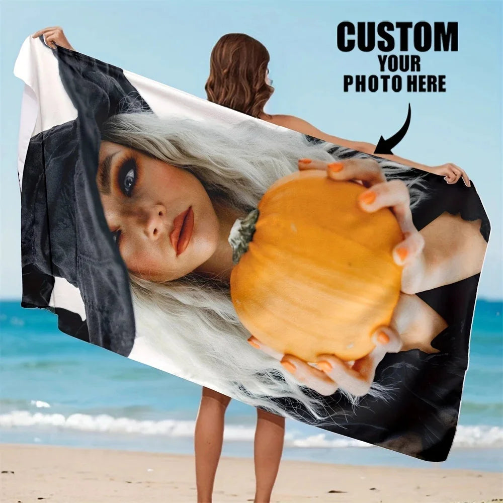 1Pc Custom Photo Beach Towel Personalized Bath Towel Pool Towel Soft Polyester Rectangular Beach Towel Printed Design Hand Wash