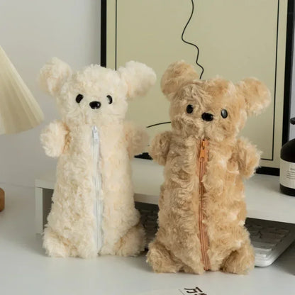 Korea Style Puppy Pencil Case Soft Plush School Stationary Big Capacity Pen Bag For Student Stationary