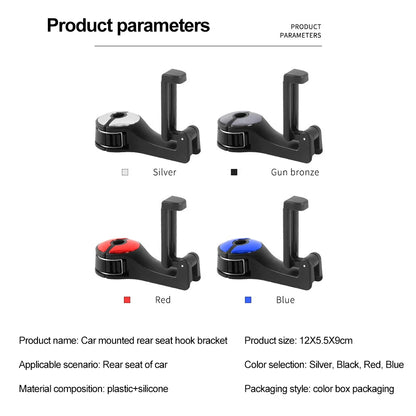 2 in 1 Car Back Seat Hook Portable Auto Seat Headrest Hanger Storage Hook Mobile Phone Bracket Handbag Cloth Clip