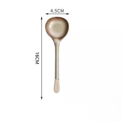Japanese Coarse Pottery Spoon Household High Appearance Level Small Spoon Long Handle Coffee Cup Spoon Soup Spoon Porridge Spoon