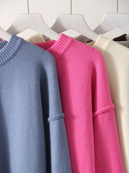 Blue Oversize Sweaters For Women Winter Thick Beige Pullover Woman Autumn Fashion Loose O Neck Ladies Sweaters Jumpers Women