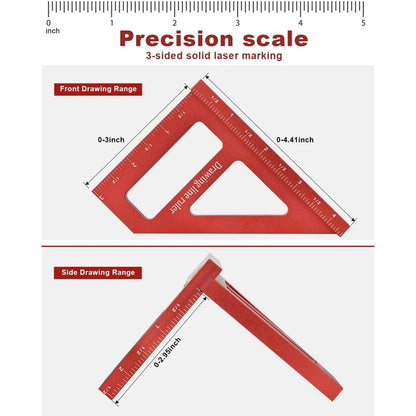 Multi-Angle Measuring Ruler,45/90 Degree Aluminum Alloy Woodworking Square Protractor,Miter Triangle Ruler Easy To Use Red