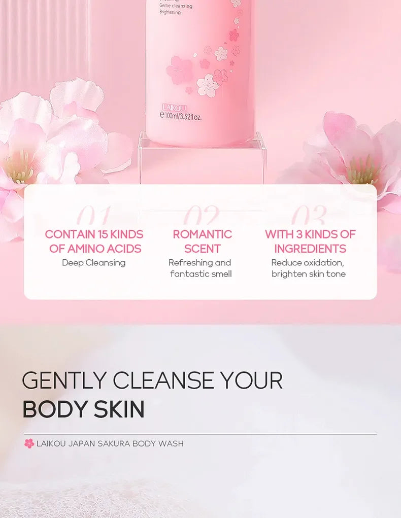 LAIKOU Sakura Shower Gel Long Moisturizing Smooth Long Lasting Fragrance Gentle Foam Body Cleansing Bath Product 100ml
