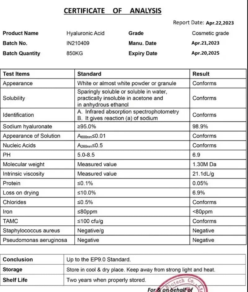 Hot Sale 99% Hyaluronic Acid Powder Cosmetic Grade,ha Hyaluronic Acid Powder High Polymer Free Shipping