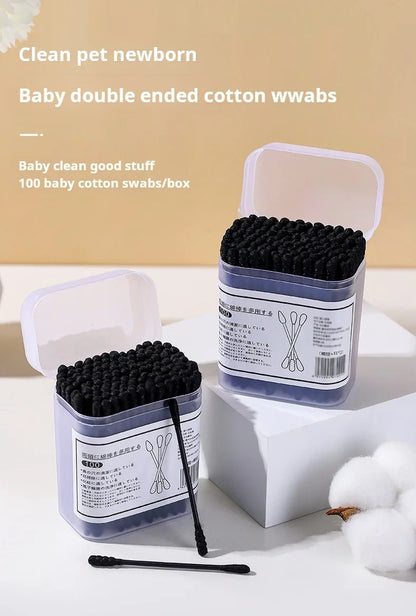 New Boxed Black Cotton Swabs Japanese Earpick Cotton Swabs Clean Blackhead Earpick Disposable Double-ended Cotton Swabs