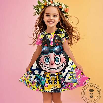 Labubu 2025 Girl Clothes Fashion Summer Dress Children Dresses Cute Cartoon Sleeveless Comfortable New Design 3D Print Labubu