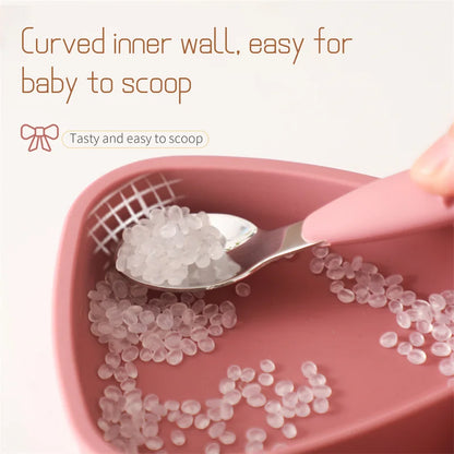 5Pc-Set Baby Cute Silicone Dining Plate Spoon Set for Baby Feeding Bow Bibs Straws Pad Fork Spoon Maternal Infant Supplies Gifts