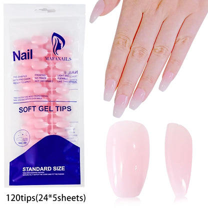 120Pcs=24*5 French Short Square Coffin False Nail White Pink Simple Wearable Fake Nails Glossy Full Cover Press on Nail Tips Art