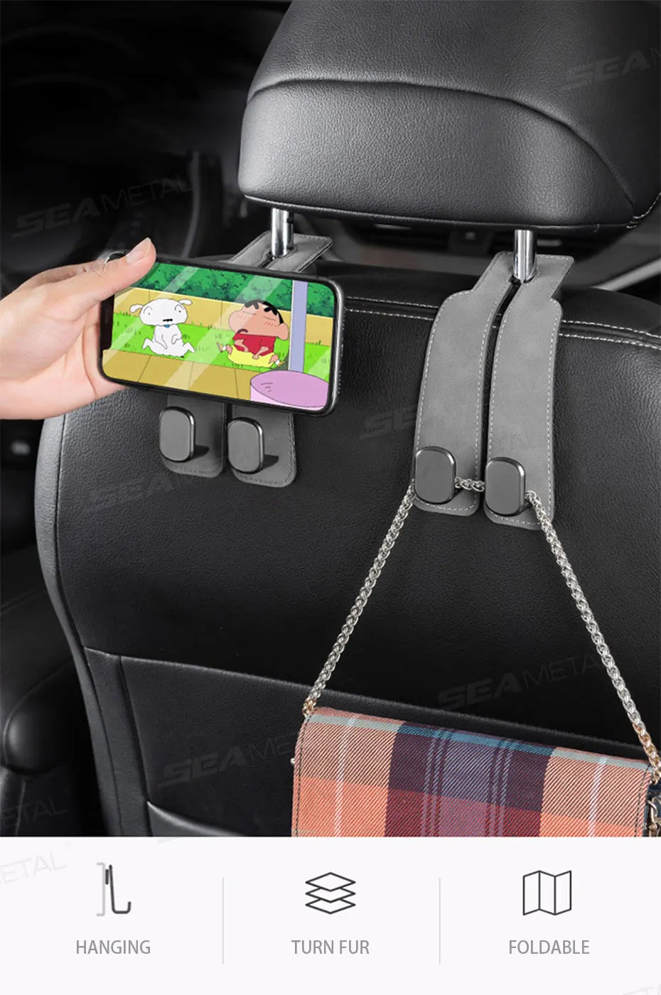 BLALION Car Seat Headrest Hook Universal Hidden Auto Hook Suede Metal Hanging Hooks Interior Seat Back Hanger Hook Accessories