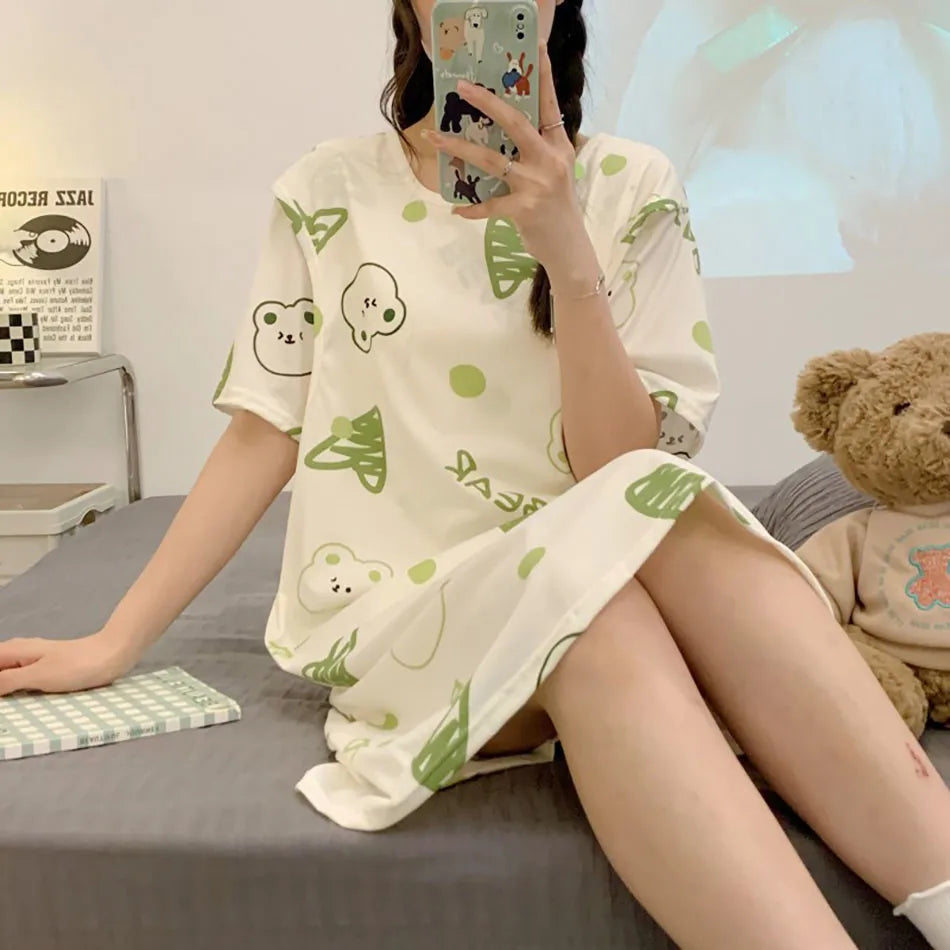 Maternity Clothings Nursing Dresses Breastfeeding Sleepwear Pattern Printing Cheerful and Lively Girl Feeling for Pregnant Women