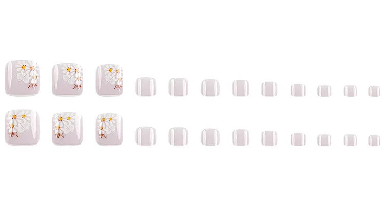 24 Pcs French Design Fake Toe Nail Press on Toe Nail Summer False Nails Acrylic Reusable Toe Nail Decorated Nails With Tool Kit