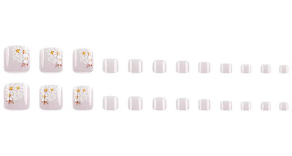 24 Pcs French Design Fake Toe Nail Press on Toe Nail Summer False Nails Acrylic Reusable Toe Nail Decorated Nails With Tool Kit