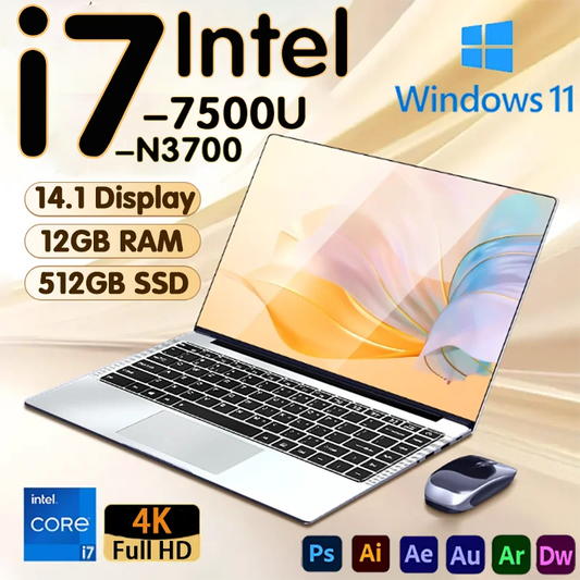 NEW 14.1'' Slim Office Laptop  Windows 11 Intel i7-7500U 12GB RAM 512GB 1TB SSD Intel N3700 1920*1080 Office Study Computer PC