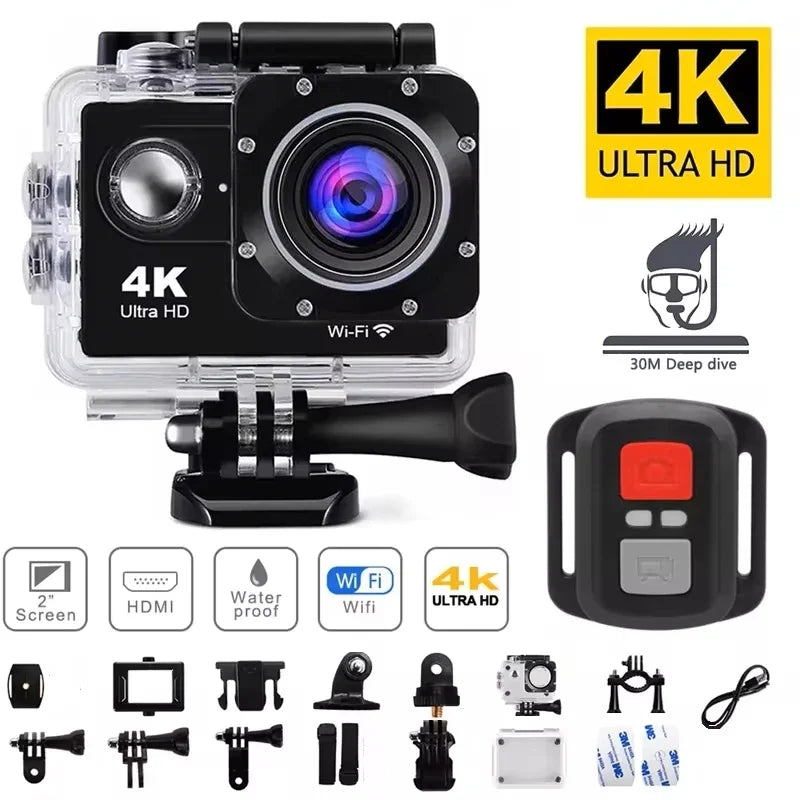 Helmet Video Recording Camera Sports Cameras Outdoor Cam 4K Action Camera 1080P/30FPS WiFi 2.0" 170D Underwater Waterproof