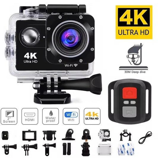 Helmet Video Recording Camera Sports Cameras Outdoor Cam 4K Action Camera 1080P/30FPS WiFi 2.0" 170D Underwater Waterproof